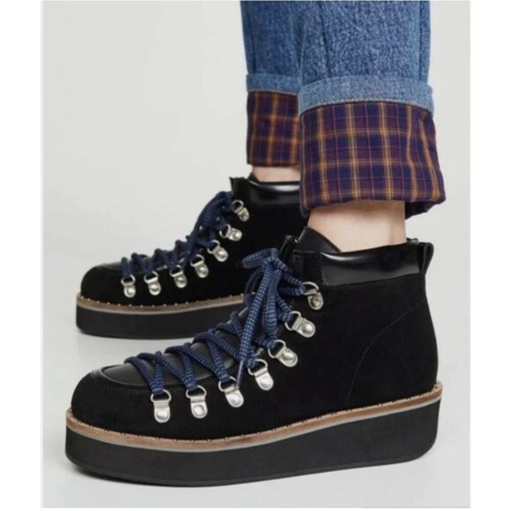 Free People Womens 9 Durango Black Suede Platform Hiker Boots Boho Chunky